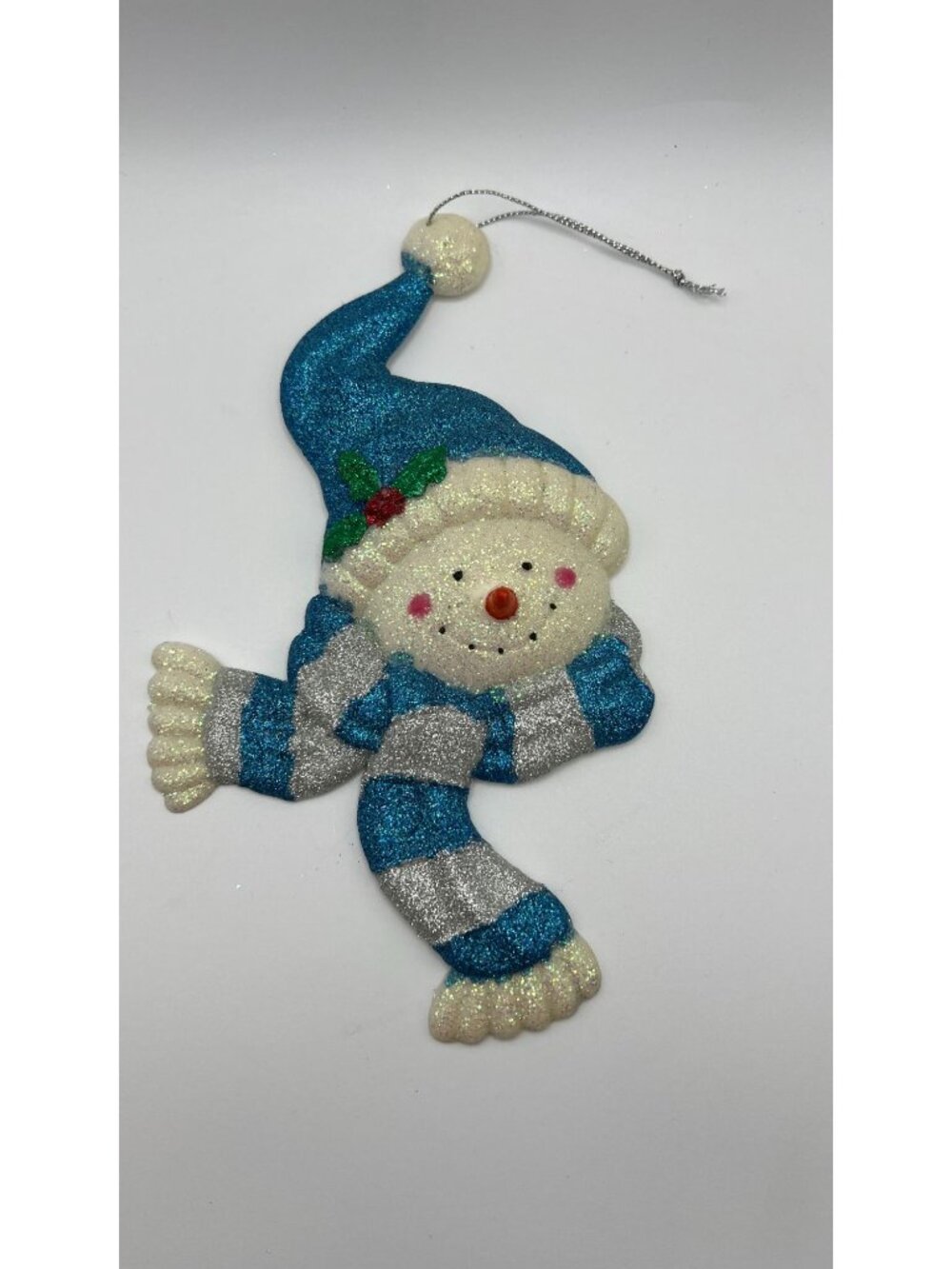 Snowman Christmas Ornament With Glittery Blue Hat & Scarf